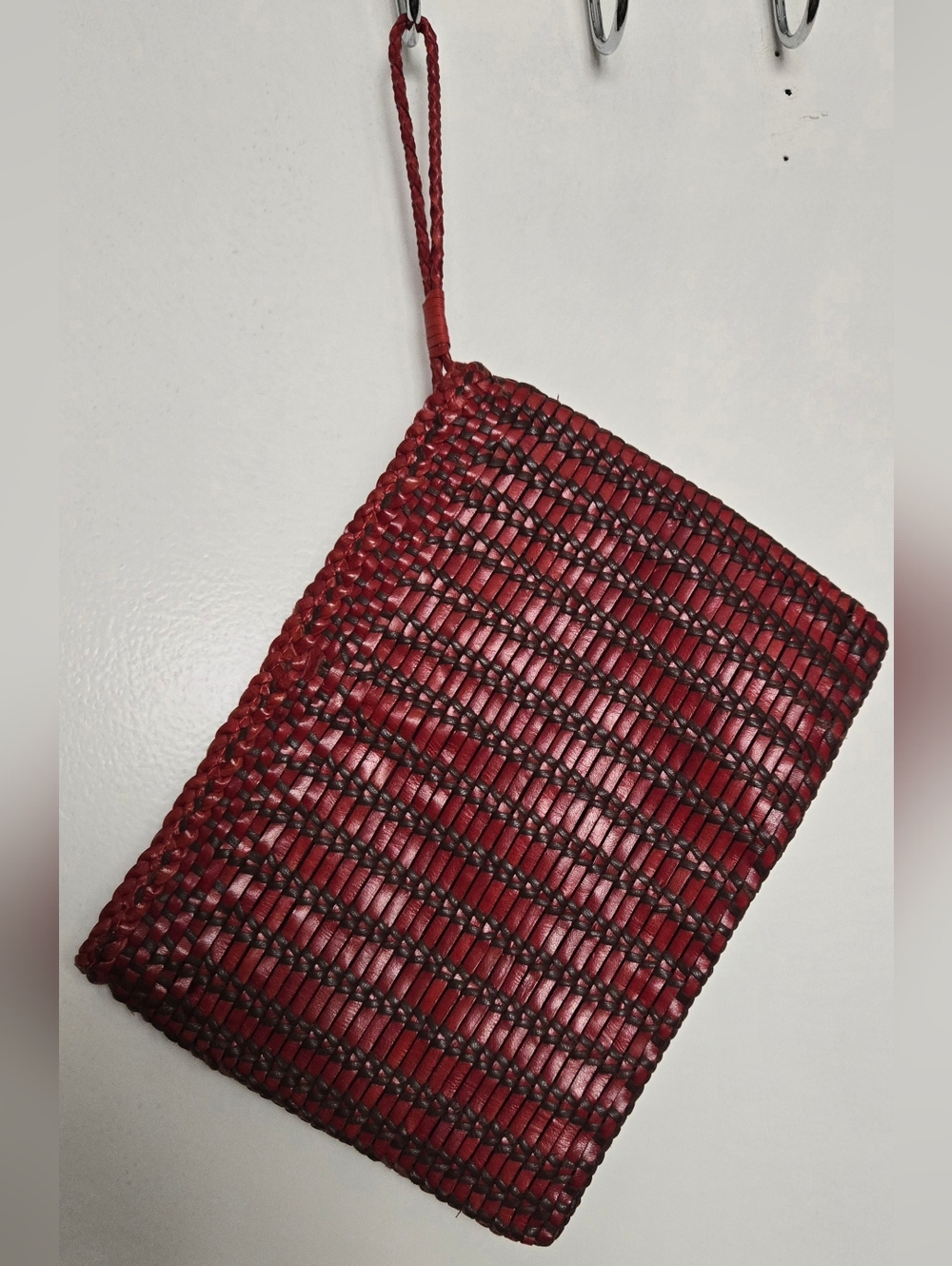 Red Leather Woven Clutch Bag - Picture 3 of 7
